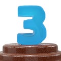 Number 3 Three on ChoÃÂolate cake. 3D render Illustration